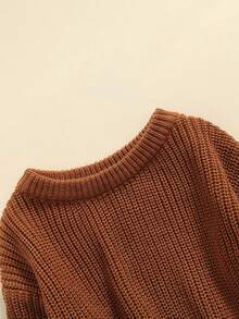 Suéter de punto para bebé niña y niño, jersey de cuello redondo de manga larga de color liso para otoño e invierno - Marrón - Ver 5