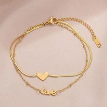 1 Stück Premium Titan-Stahl 18K Herz-förmiger geschichteter Fußkettchen, simpler Stil Geschenk für Freundin oder Freund