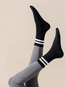 1 Paar/5 Paar/10 Paar schwarze gestreifte Socken, klassisch retro, süß, interessant, bequem, weich, Lässig, Minimal, Business, Sport, Zuhause, Outdoor, vielseitig, Damen Kniestrümpfe
