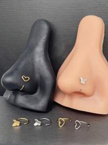 2 Stücke Edelstahl Nasenringe/Lippen-Ringe mit Herzform und Schmetterling, goldener Schmuck für Damen, Sommer Schmuck