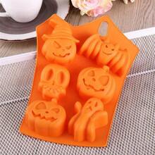 1pc Halloween Silicone Chocolate Cake Molds, 6 Cavity Baking Mold Nonstick Pumpkin Skull Ghost Shape Design Jello Ice Cube For Family Halloween Party DIY Decoration