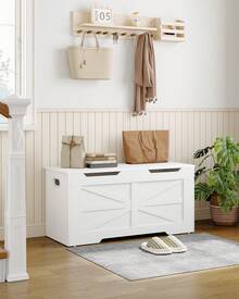 Hzuaneri Shoe Bench, Storage Bench, Chest, 100 Cm Lift-Top Storage Organizer With 2 Hinges, Shoe Bench For Entryway, Bedroom, Living Room, White - 白色 - 查看 2