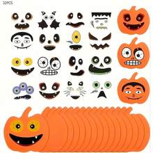 16 piezas Juego de pegatinas de espuma de calabaza de Halloween, pegatinas autoadhesivas con caras de calabaza, espuma con forma de calabaza, decoración de calabaza para fiestas y decoraciones de manualidades de Halloween