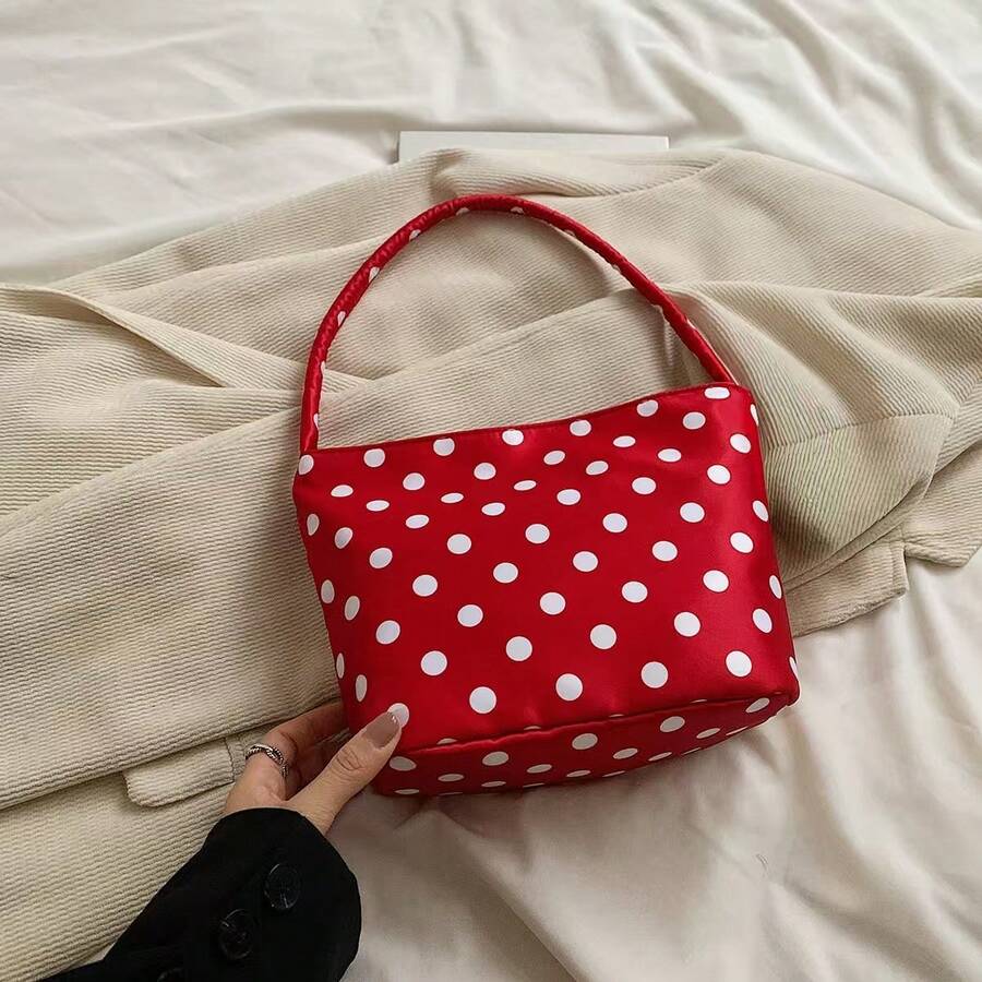 可爱的红色和黑色波尔卡圆点女士斜挎包 - 可调节肩带，拉链开合，柔软光滑的牛津布小手提包，适合海滩、旅行、工作、斜挎、日常配饰，俏皮的设计，优质缝线 - 紅色 - 查看 1