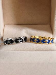 2pcs Fashion Retro Enamel Cross Pattern Open Ring With Floral Decoration For Women's Everyday Wear, Adjustable - Multicolor - View 7