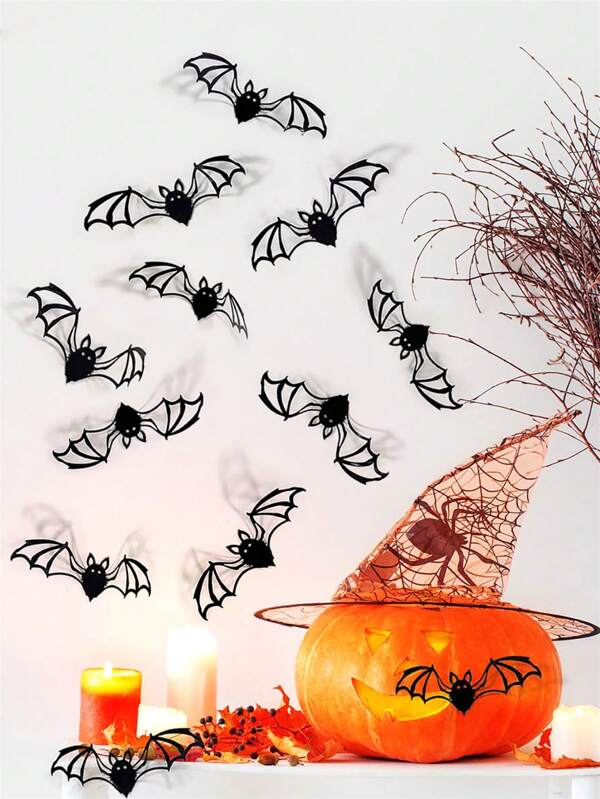 36pcs Halloween Black Bat Decoration Wall Stickers, 3d Stereo Bat Graffiti Stickers, PVC Material, Waterproof And Oil-Proof Stickers, Home Decoration Stickers, Halloween Atmosphere Decoration Supplies, Halloween Party Background Decoration Stickers, Suitable For Christmas And Halloween Carnival Parties
