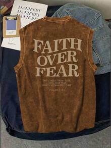 Casual Men's Washed-Out, Vintage-Style Crew Neck Top - Coffee Brown - View 2