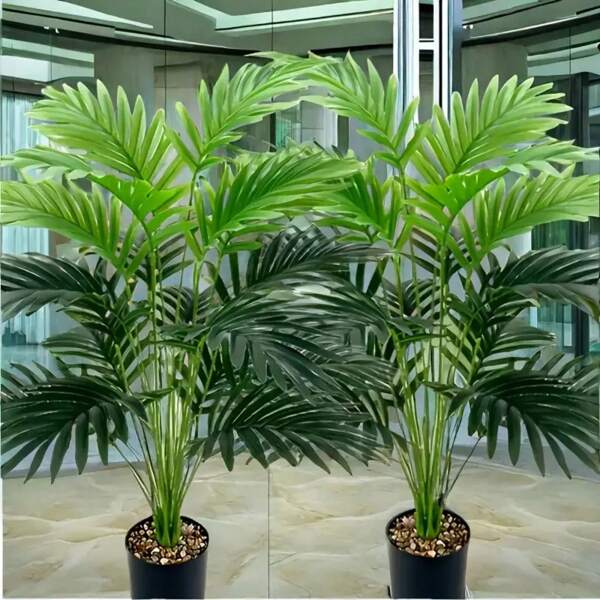 2 piezas Árbol de palma artificial de 65 cm - Decoración de alta calidad de plástico para interiores y exteriores, adecuado para el hogar, la oficina, bodas, Navidad, Pascua, San Patricio - Planta falsa sin mantenimiento (maceta no incluida), decoración de árbol de palma, arreglo para eventos, apariencia natural, hojas de fácil cuidado, estilo tropical, follaje duradero, decoración navideña