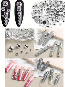 12 Grids Half Round Gold+Silver Pearls Nail Charms Metallic Flat-Back Beads Ball Mixed Size Nail Pearls Nail Gems Nail Supplies Nails - Vàng - Xem 7
