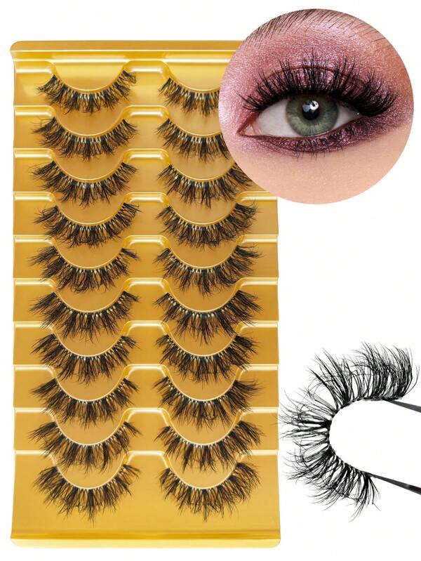 10 pares de pestañas postizas con banda transparente, pestañas postizas de ojo de gato, pestañas postizas cortas y suaves de 3D de falso visón, pestañas postizas rizado impermeables, pestañas postizas de tira naturales suaves para maquillaje