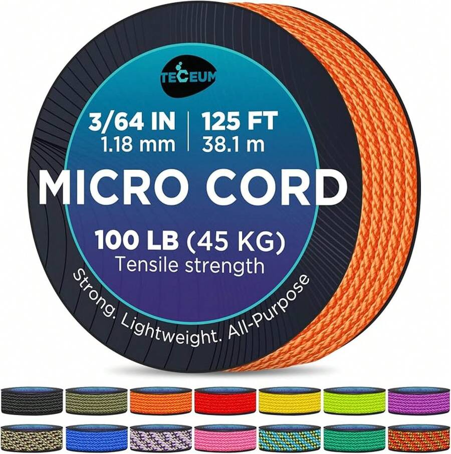 TECEUM Micro Paracord – 118 Mm X 125 Ft – Micro Utility Cord – Thin Braided Paracord Rope – Best Crafting, Projects, Fishing, Camping – Wind Chime – Survival Strong String - 橘色 - 查看 1