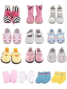 12pcs Doll Shoes + 4pcs Doll Socks Toy Accessories, Fits 18 Inch Reborn Baby Dolls, Great Birthday Gift For Kids - Shoes Or Socks - View 2