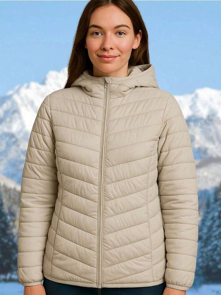 Jaqueta Puffer Feminina Bobojaco Impermeável Moto Capuz Removível Super Resistente Frio Neve - Bege - Visão 1