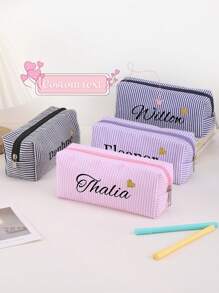 1 PIEZA Estuche para lápices de pana con transferencia térmica personalizada, estuche de almacenamiento de papelería con cremallera, accesorios de escritorio para el almacenamiento de aprendizaje, esenciales de regreso a la escuela (estuche de maquillaje) para estudiantes de secundaria, preparatoria, universidad y principiantes.