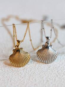 1 件女式 18K 镀金吊坠防水沙滩珠宝不锈钢波西米亚风格贝壳吊坠项链配珠链夏季 - Necklace - 查看 3