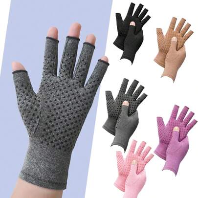 Half-Finger Compression Support Gloves - Non-Slip Grip,Moisture-Wicking For Typing & Sports,Hand Brace Wrap -Fingerless Gloves For Palm