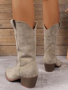 Design Title Women's Solid Color Embroidered Wedge Heel Fashionable Slip-On Stylish Boots - Beige - View 2
