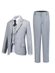 Setelan Jas Anak Laki-Laki 4 Potong, Jas Pengiring Pengantin Pria, Jas Pernikahan (Jaket, Rompi, Celana, Dasi), Abu-abu Muda - Light Grey - View 4