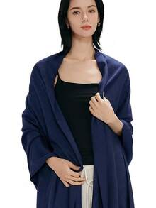 Bufanda para mujer, chales y envolturas para vestidos de noche, viajes, oficina, invierno, boda, cachemira, gran tamaño - Azul marino - Ver 3