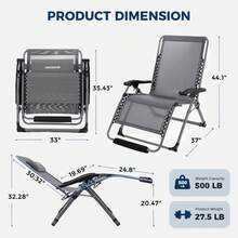 XXL Zero Gravity Chair With Cushion, 33In Oversized Zero Gravity Lounge Chair, Patio Outdoor Recliner Chair For Indoor Outdoor With Headrest, Cup Holder, Footrest Support 500Lbs, Grey - Grey - View 2