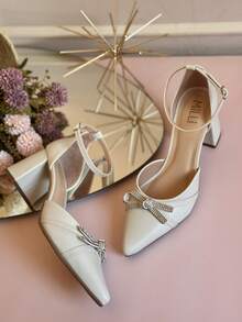 Women's Sandals, Low Block Heel, Shiny Bow, Milli, Elegant,  Party - Chantilly - Xem 4