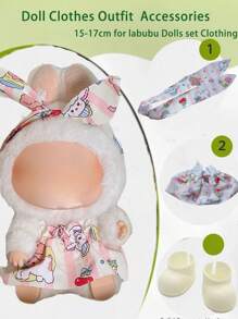 1 Set 17cm Doll Outfit Making Kit For Labubu - Multiple Adorable & Cool Styles (Clothes+Head Ornament+Shoes) /DIY Fashion Gift Set For Girls Kids & Friends/Cute Birthday Party Costumes, Stylish Easter Christmas Outfits (Doll Not Included) /Fun Music Festival & Summer Travel Role Play Accessories