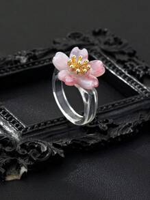1 pieza Anillo de flor colorido de acrílico, diseño minimalista de moda, adecuado como regalo para mujeres para el Día de San Valentín o el Día de la Madre, color aleatorio