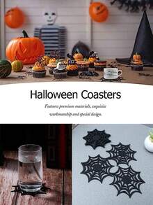 10pcs Spider Web Shape Coasters, Halloween Table Setting Accessories For Spooky Dinner Decoration And Party Fall Autumn,Christmas - Multicolor - View 5
