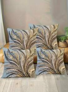 1/2/4pcs Luxury Modern Abstract Feather Pattern Pillow Covers - 17.7x17.7 Inch, 2D Flat Printing, Sparkling Glitter Texture, Zipper Closure, Elegant Decorative Cushion Covers For Living Room, Bedroom, Office - Machine Washable, No Insert Included, Decorative Pillows