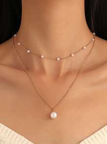 1pc European Style Pearl Necklace Jewelry For Women, Layered Versatile Retro Fashion Necklace, Suitable For Autumn/Winter Sweaters