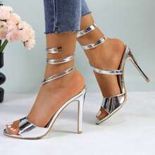 Women's Sexy Spiral Wrap High Heels – Metallic Open Toe Stiletto Sandals - 銀色 - 查看 4
