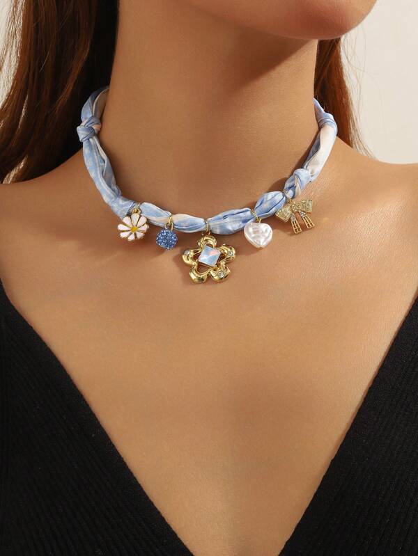 1pc Elegant Chiffon Scarf Necklace - Silk Feel Pendant, Christmas Scarf NecklaceFashionable Necklace For Women, Versatile Accessory