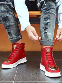 Chaussures de sport montantes décontractées pour hommes, design à lacets fermés confortable, convient aux bottes décontractées, aux bottines, aux bottes légères et confortables, aux chaussures décontracté outdoor, aux chaussures de course, aux chaussures de skate à plateforme, pour toutes les saisons