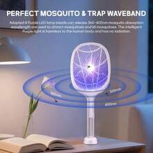 1pc Electric Fly Swatter Foldable Bug Zapper Racket 2in 1 Mosquito Killer With Purple Attractant Light Rechargeable 1800mAh For Indoor Home Backyard Patio Camping - White - View 2