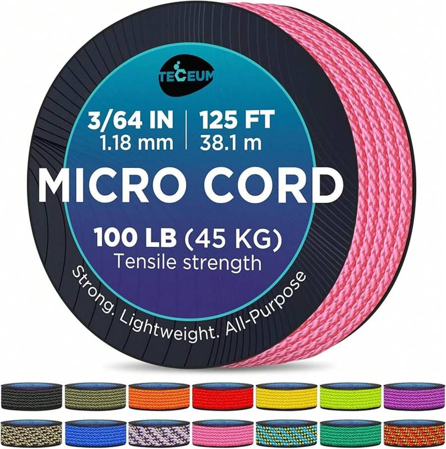 TECEUM Micro Paracord – 118 Mm X 125 Ft – Micro Utility Cord – Thin Braided Paracord Rope – Best Crafting, Projects, Fishing, Camping – Wind Chime – Survival Strong String - 粉色 - 查看 1