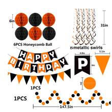 Black Orange Happy Birthday Banner Paper Triangle Flag Bunting Circle Confetti Dots Hanging Garland And Honeycomb Ball Swirl Streamers For Birthday Baby Shower Halloween Party Decoration Home Decor Halloween Decor Fall Decor Room Decor