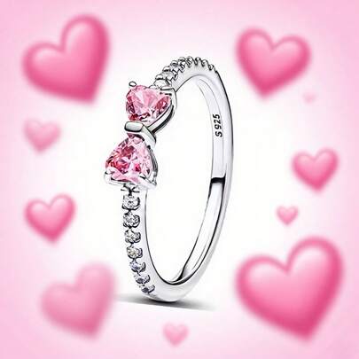 S925 Silverring Zirkoniumoxid Skinande Rosa Rosettring Original S925 Fingervigselring Gör-det-själv Kvinnors Fina Smycken Gåva