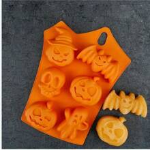 1pc Halloween Silicone Chocolate Cake Molds, 6 Cavity Baking Mold Nonstick Pumpkin Skull Ghost Shape Design Jello Ice Cube For Family Halloween Party DIY Decoration