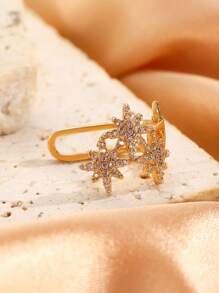 1 pieza Pendiente tipo ear cuff de circonita cúbica con diseño de copo de nieve elegante y sencillo, adecuado para uso diario, reuniones, fiestas y vacaciones