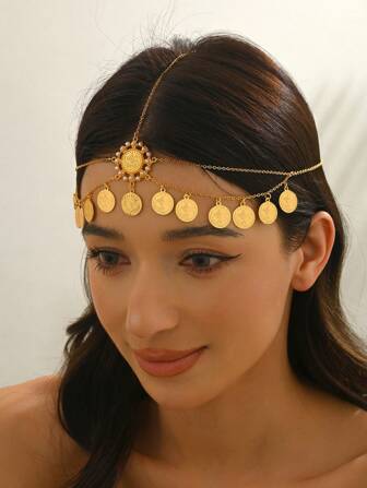 1pc Vintage Egyptian Style Tassel Coin Triangle Middle Eastern Arabic Bridal Wedding Party Headpiece, Festival Gift