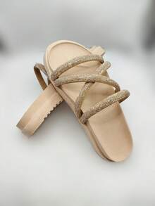 Women's  Platform Sandal With Shiny Rhinestone Straps, Lightweight And Comfortable, Blogger - Nude X Bright - View 1