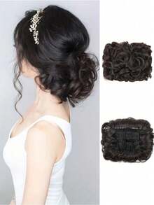 大号玫瑰花蕾发髻发片卷曲盘梳夹式马尾凌乱发髻接发发圈高髻合成易拉伸发髻发片适合女士婚礼派对 - 彩色 - 查看 17