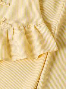 Left Mama Girls Cute Simple Striped Sleeveless Bow Top And Straight Leg Pants Set, Summer