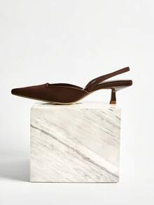 女士纯色小猫跟鞋，优雅尖头高跟鞋，时尚踝带露趾高跟鞋，圣诞节冬季圣诞礼物 - 棕色 - 查看 3