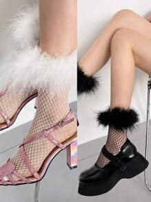 2-in-1 Harajuku transparente Fischernetz-Kuschelsocken, dünne farbige Socken geeignet für den täglichen Gebrauch, Partys, Dates und Bühnenauftritte