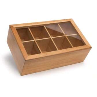 Organizador y caja de almacenamiento de té de bambú con tapa magnética - Ventana de acrílico transparente para vista fácil - Contenedor de té de madera duradera con 8 compartimentos ajustables - Caja de almacenamiento apilable con acabado de madera para paquetes de té Multiuso