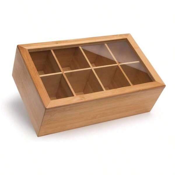 Organizador y caja de almacenamiento de té de bambú con tapa magnética - Ventana de acrílico transparente para vista fácil - Contenedor de té de madera duradera con 8 compartimentos ajustables - Caja de almacenamiento apilable con acabado de madera para paquetes de té Multiuso