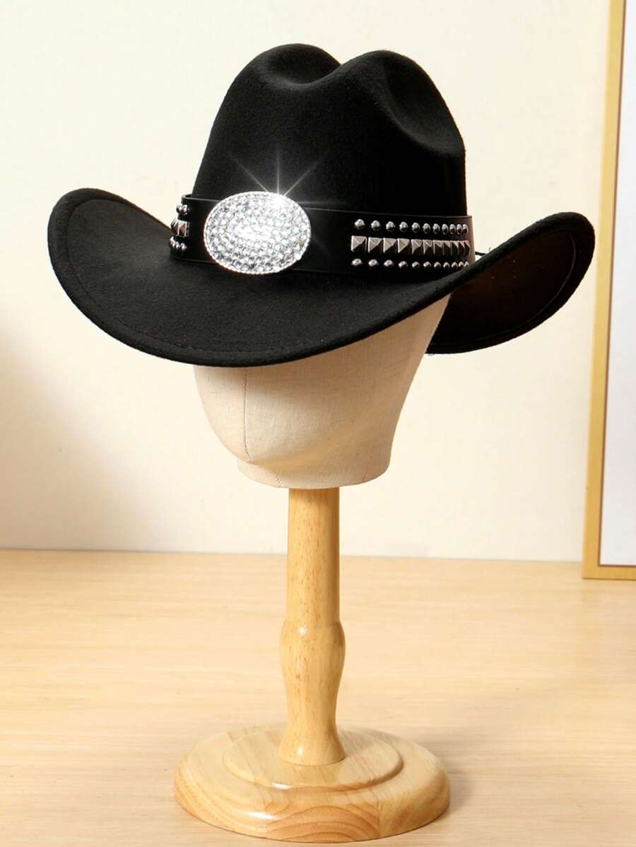 1 pieza Sombrero de vaquero para hombres y mujeres, sombrero de vaquero ancho y moldeable - Sombrero de fieltro estilo western para vaqueros y mujeres, adecuado para viajes al aire libre, equitación, fiestas de bar y uso diario
