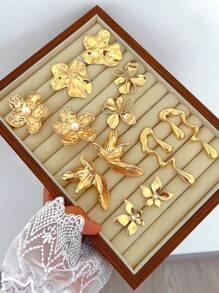 3 Paar Blumen, Perle Tränenform, unregelmäßige geometrische strukturierte Herz-Form Metall Statement Creolen, modisch, süß, elegant, vintage Design, geeignet für Feiertags-Partys, Dates, täglichen Gebrauch (ohne Schmuckkasten)