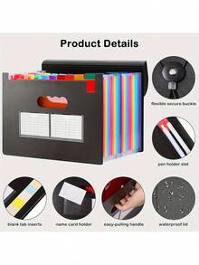 Carpeta de acordeón expandible de 13/25 bolsillos con pestañas de colores A-Z: organizador de escritorio y carpeta para guardar documentos en tamaño A4/carta, facturas y recibos mensuales | Artículos de oficina y estudio, organizador de archivos para la vuelta al cole - Negro - Ver 7